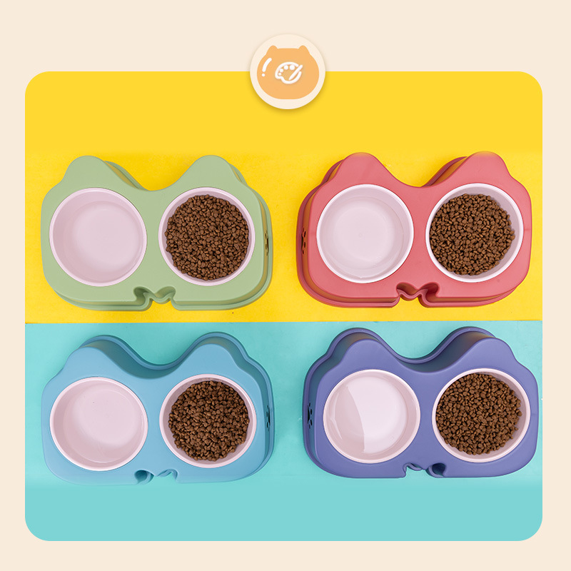 Rongka Pet Cross-border Dog Bowl, Cat Bowl, Pet cat and dog color-blocking food bowl, Double bowl Rice bowl, dog food bowl, cat food bowl, dog and cat food plate Application Scenario