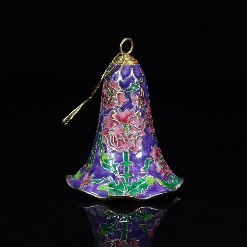 Beijing Cloisonne vintage cultural collectible pendant, copper body, cloisonne enamel, filigree, silver blue, 4-inch Christmas octagonal bell