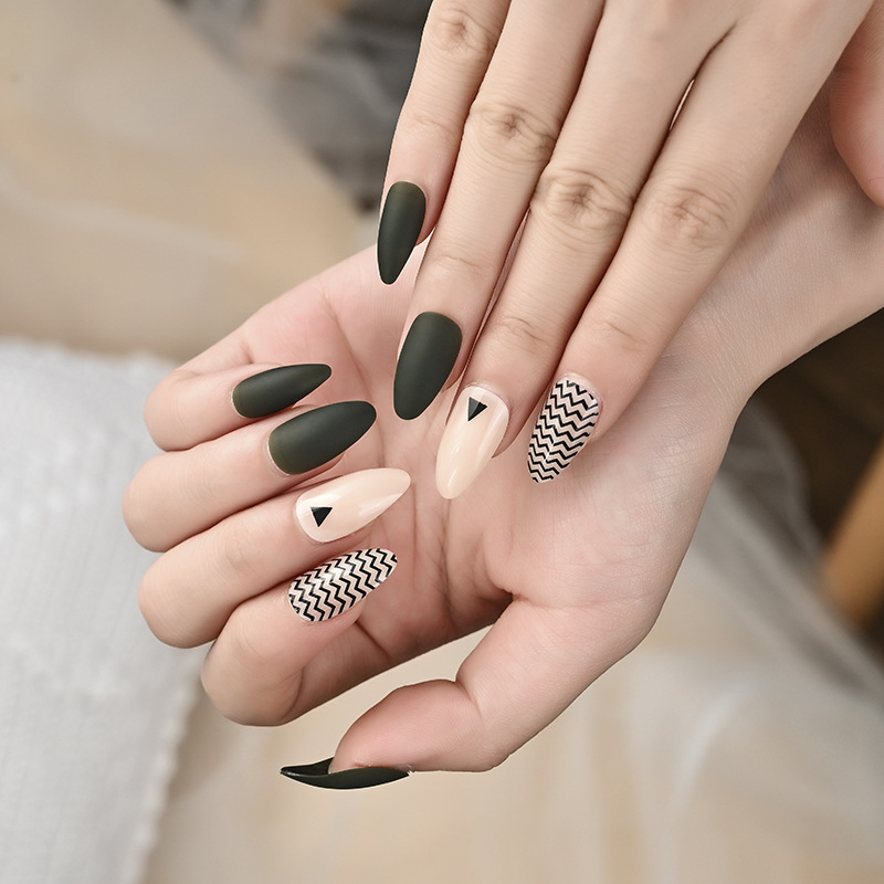 European and American matte long nail patches, wearable nails, 24-piece box nail patches, finished fake nail patches details Picture