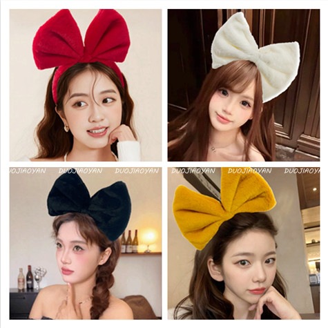 A super large three-dimensional plush high skull top bow headband with a sweet atmosphere, a high-end hair accessory for travel photos Specification drawing