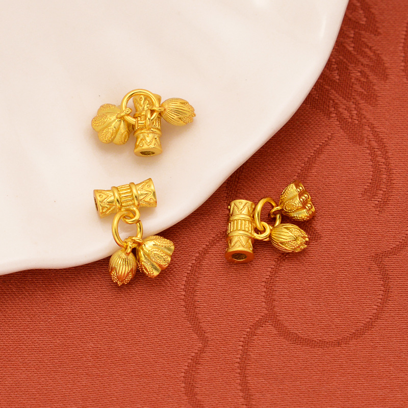 强保色沙金配件diy饰品古法金两世欢莲蓬花苞吊坠手链手绳挂件细节图