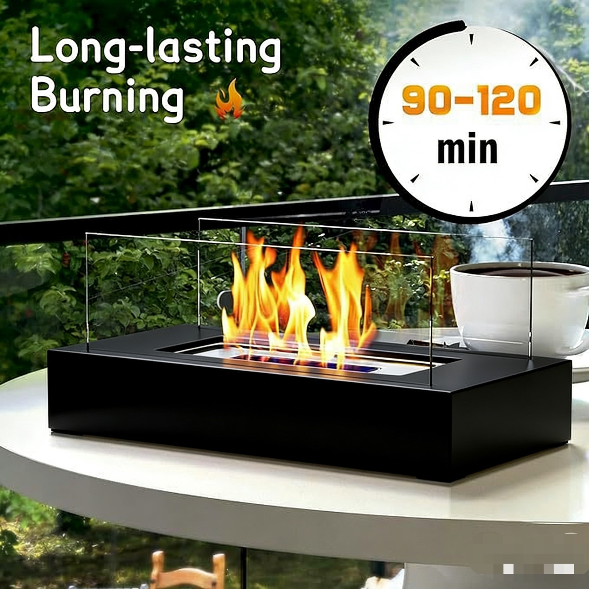 跨境热销长方形桌面真火酒精壁炉氛围炉火盆家居室内外庭院取暖器