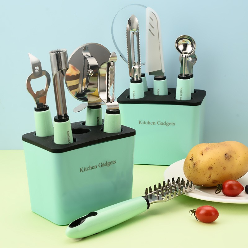 Stainless steel kitchen small tool set with storage seat, peeler, fruit knife, egg beater, baking complementary food tool combination details Picture