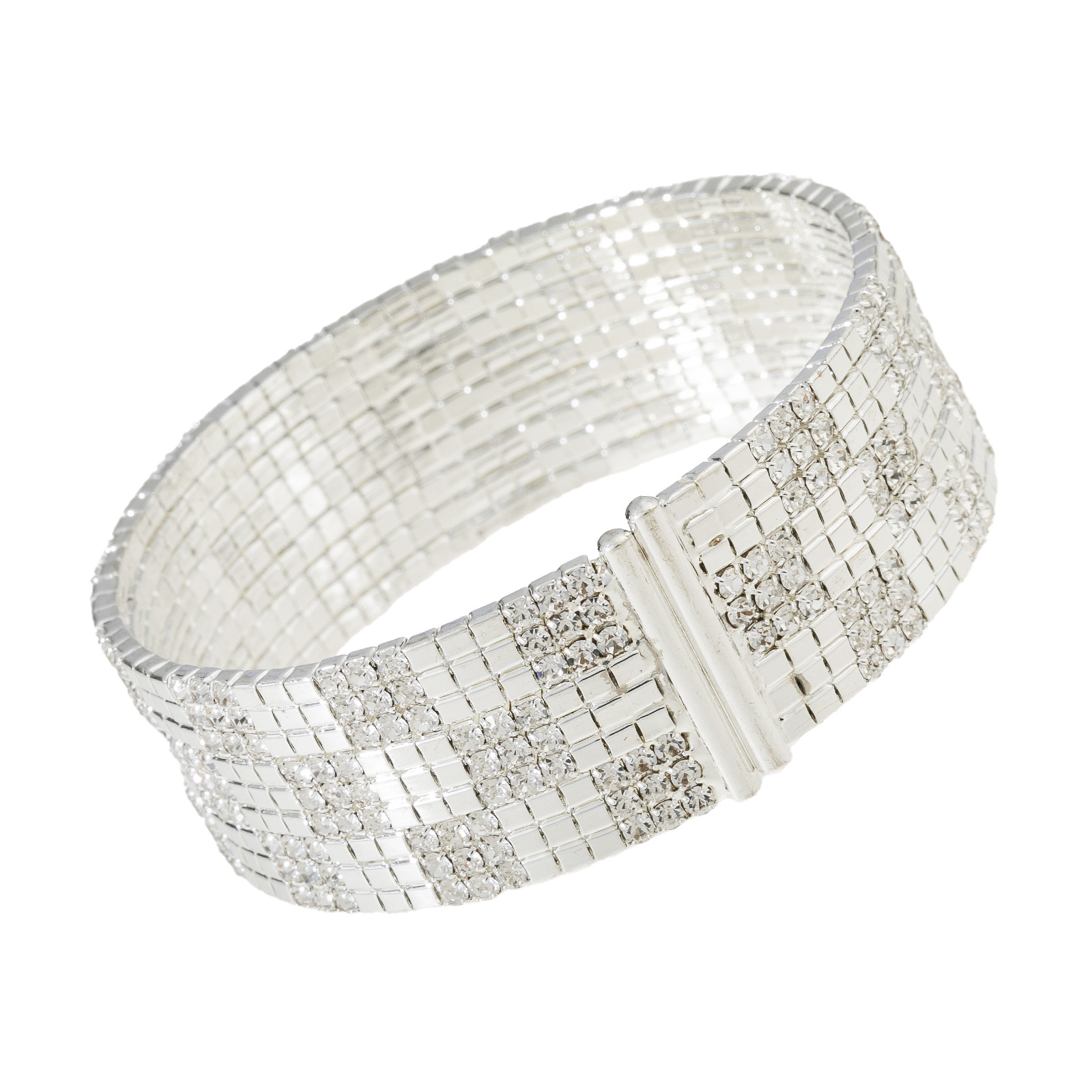 European and American fashion design sense checkered shape open multi-row water diamond bracelet for women's dance performance 9-layer elastic jewelry wholesale Specification drawing