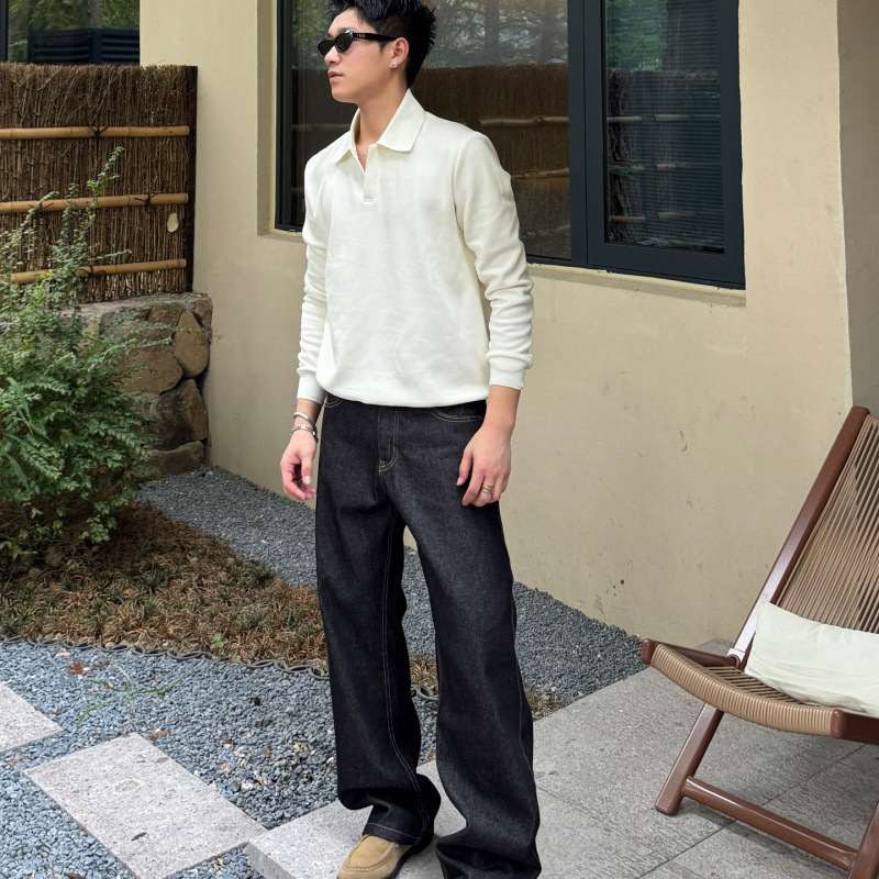 AUTICUP American retro hand-stitched, non-fading, natural cow jeans, slimming, loose 13.5-ounce straight-leg pants Specification image