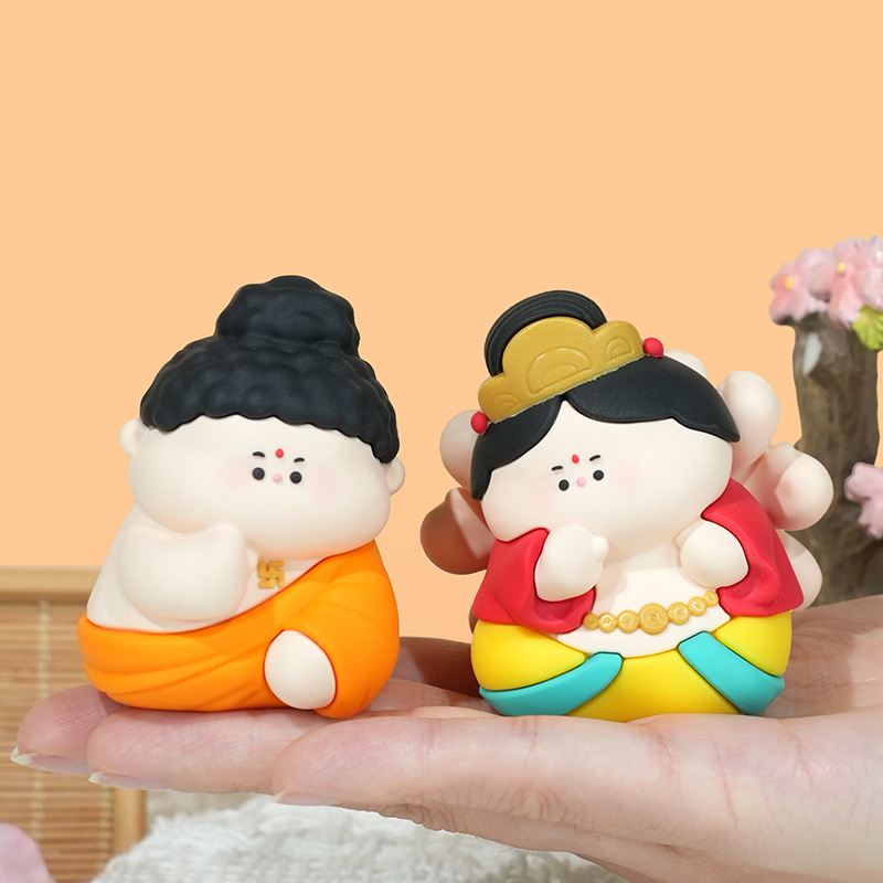 结缘小菩萨摆件可爱佛系小摆件卡通寺庙文创礼物树脂摆件防摔玩具细节图