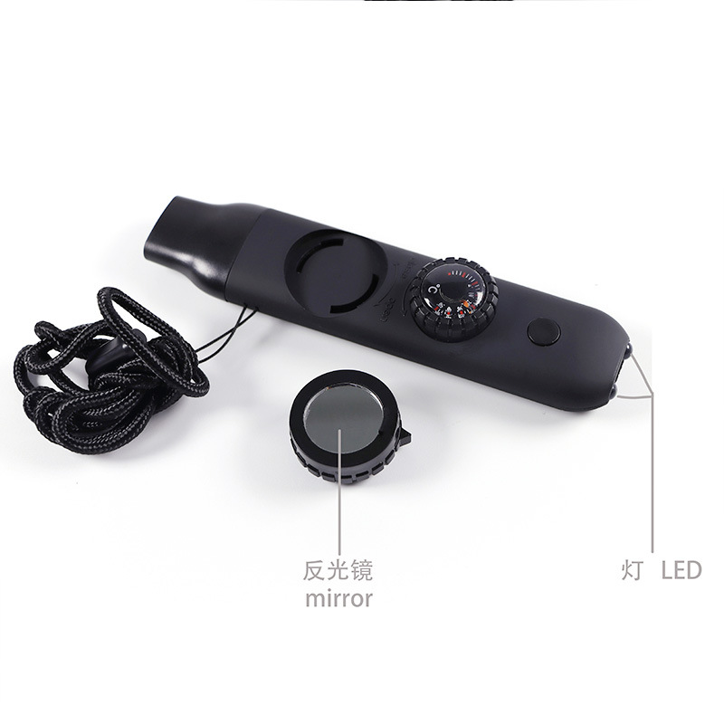 Multi-functional seven-in-one whistle, outdoor survival supplies, convenient emergency compass, magnifying glass, flashlight, thermometer Application Scenario