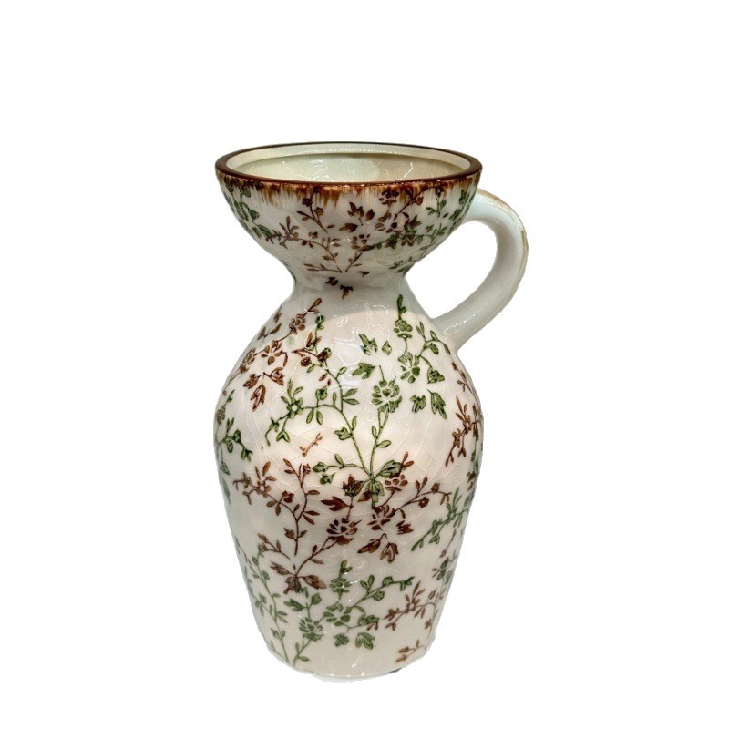 New Chinese-style hand-painted floral retro ceramic vase, high-end country-style living room decoration, hydroponic flower arrangement Item Picture