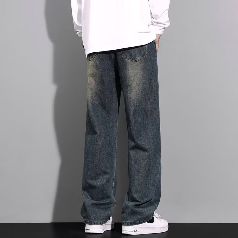 2025 New style loose straight-leg long pants, washed distressed vintage jeans, men's high street wide-leg versatile casual pants Specification image