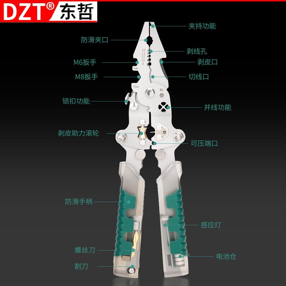 Field multi-purpose knife, foldable multi-functional wire stripper, wire stripper, multi-purpose tool, portable maintenance tool Specification image