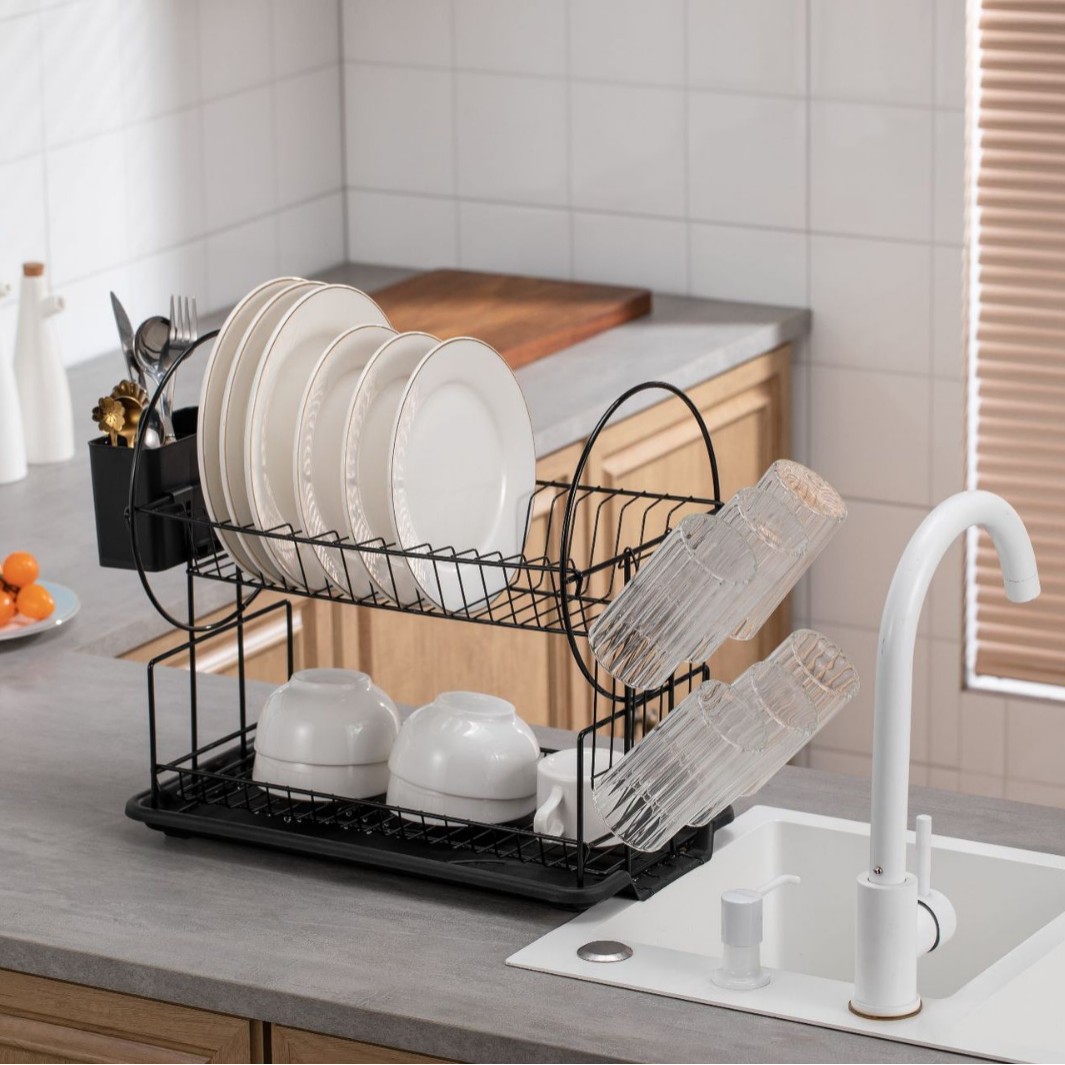 跨境亚马逊双层组装厨房置物架碗碟架碗筷收纳沥水架杯架跨境热销产品图