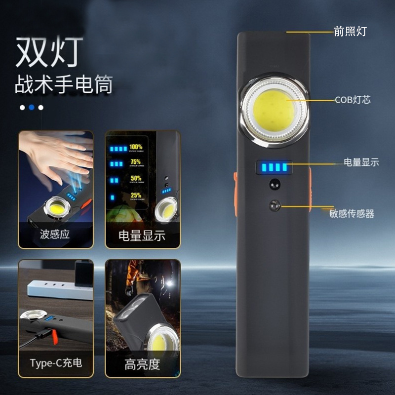 Multifunctional portable mini high-intensity dual light source work light TYPE-C Outdoor magnetic long-range radiation work coat and hat clip light Application Scenario
