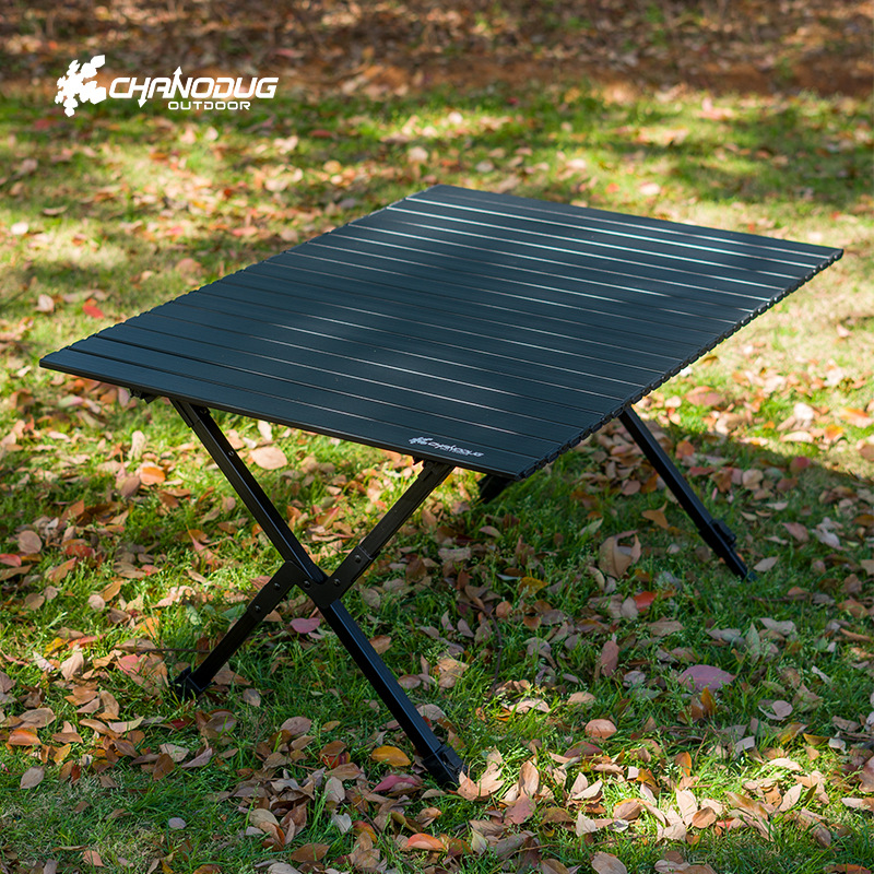 厂家直销户外双层铝合金折叠蛋卷桌野餐露营便携式可升降桌子