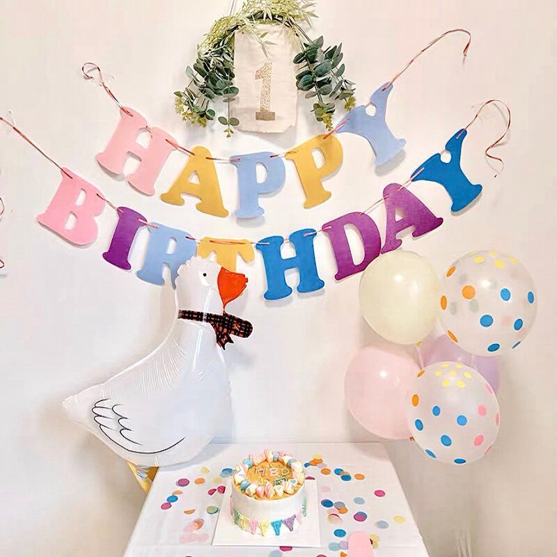 网红生日快乐横幅 无纺布拉旗马卡龙色生日字母挂旗 派对装饰用品