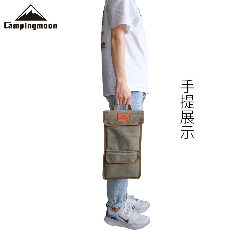 CAMPINGMOON outdoor camping equipment: Stainless steel solo flying table bag, hand-held thickened canvas bag, storage bag Application Scenario