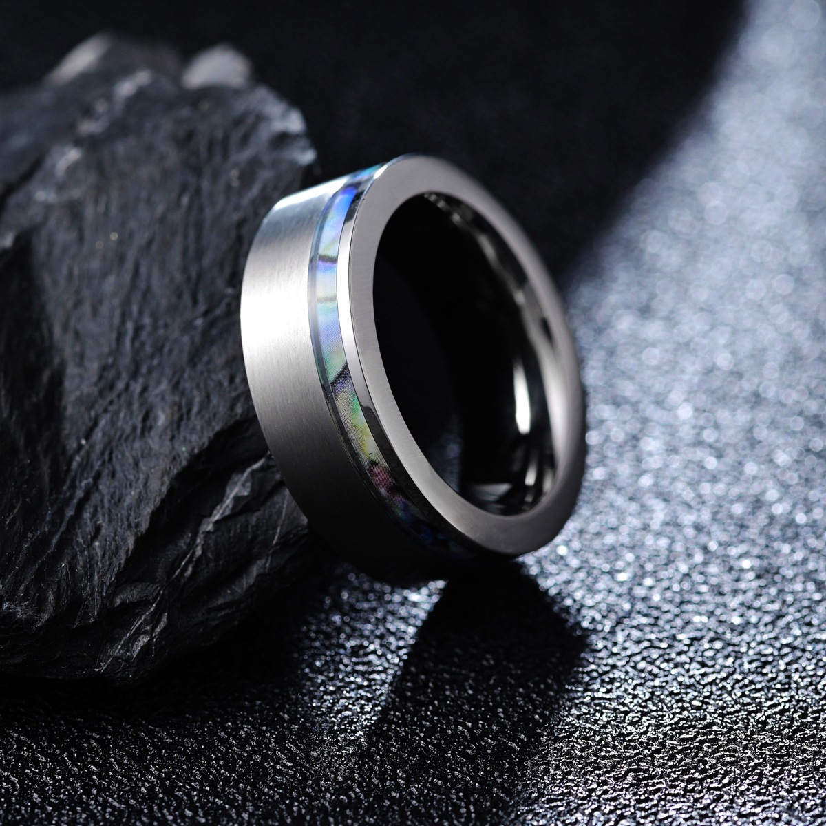 Cross-border Amazon jewelry supply: 8MM sand-faced shell paper men's titanium steel ring, European and American style jewelry wholesale Cross-border Amazon jewelry supply: 8MM sand-faced shell paper men's titanium steel ring, European and American style jewelry wholesale