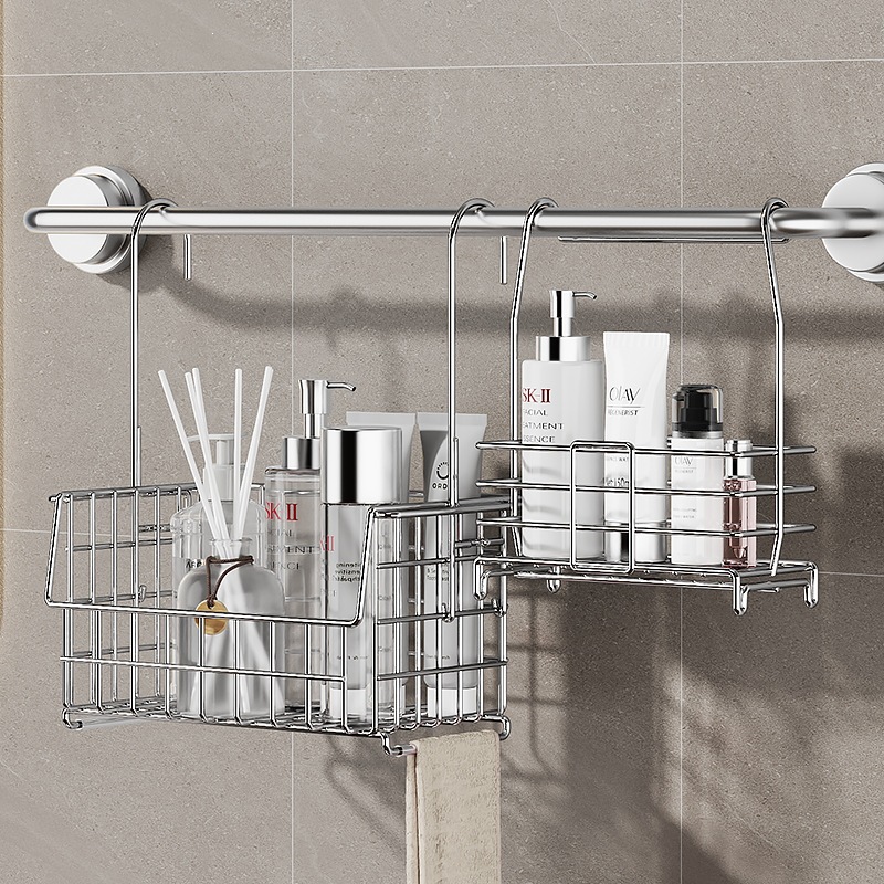 Estante de baño de acero inoxidable premium sense cosméticos champú gel de ducha baño ducha plegable cesta colgante