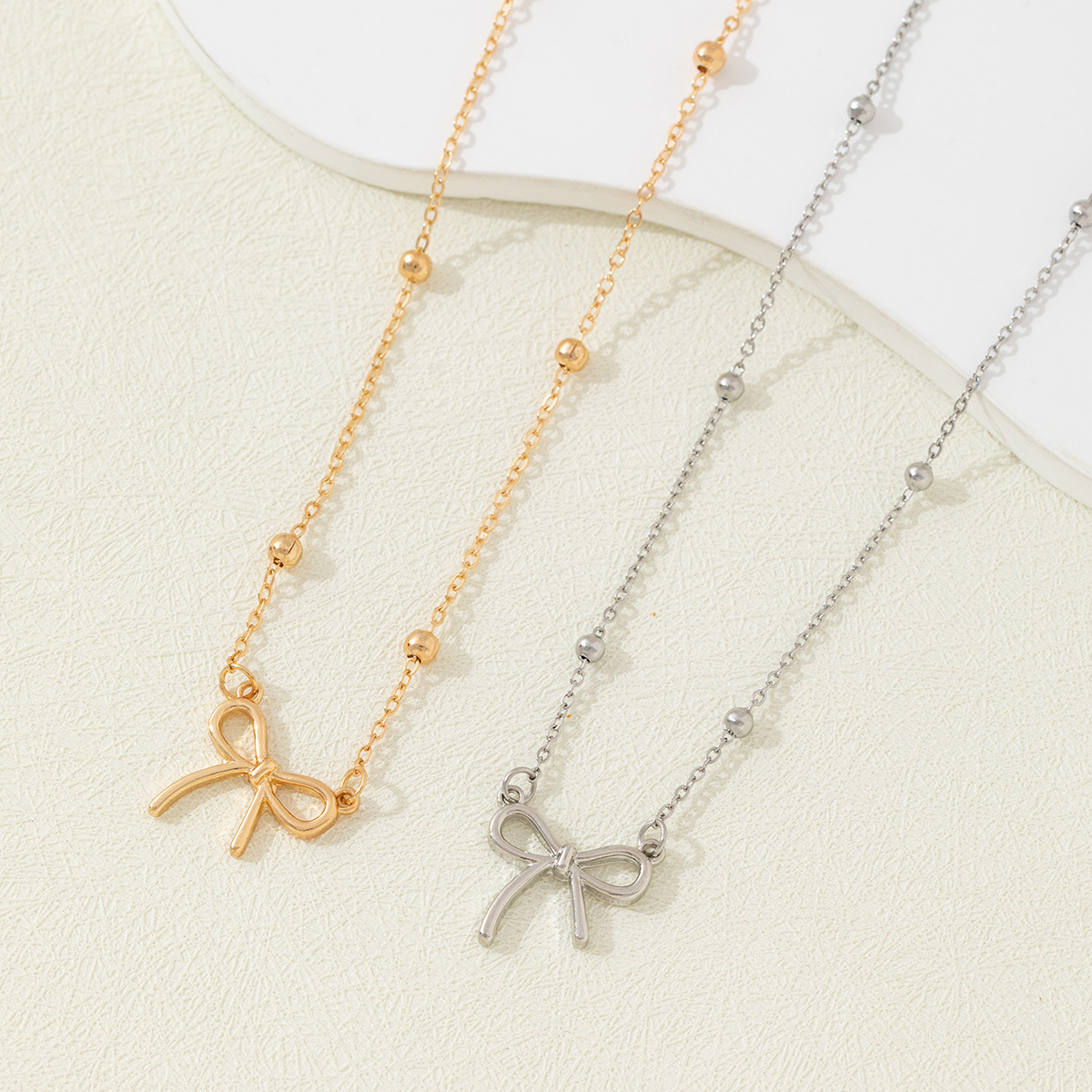 跨境珠链蝴蝶结项链女吊坠锁骨链甜美可爱清新简约百搭高级感批发