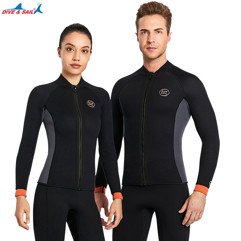 Amazon 3MM long-sleeved two-piece warm diving suit, European and American large-sized snorkeling winter swimming cold-proof surfing suit details Picture