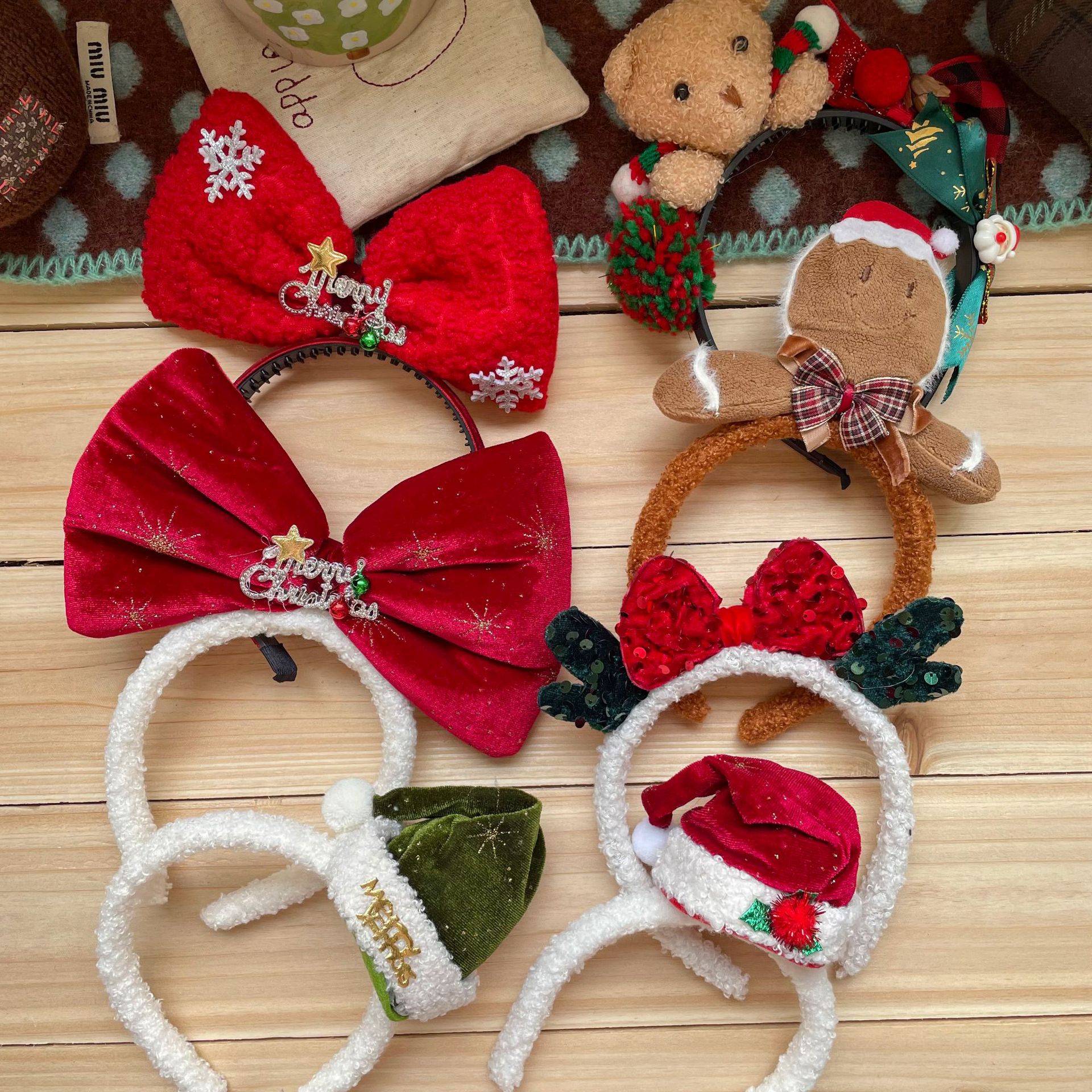 韩系新款圣诞闪闪儿童发箍蝴蝶结鹿角甜美少女氛围感装饰头箍发饰
