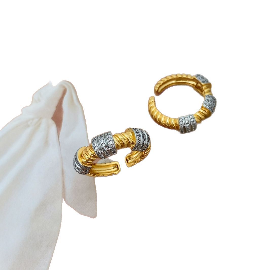 Cross-border personalized C-shaped threaded opening bracelet ring set for women, hot-selling diamond-encrusted jewelry in Europe and America Item Picture