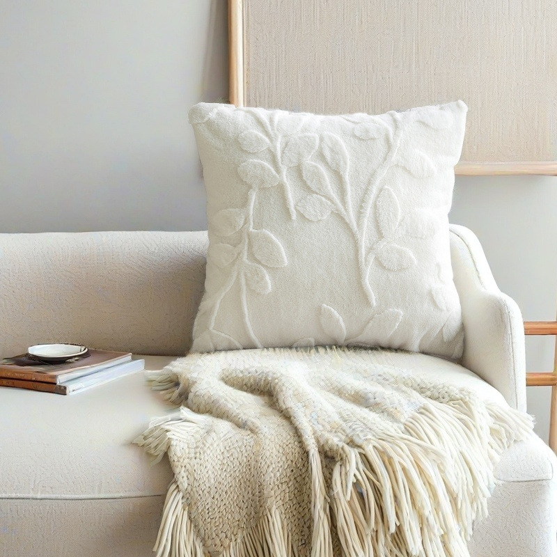 Faux plush jacquard pillow, solid-color simple home sofa pillow cover, three-dimensional leaf pattern living room sofa pillow Application Scenario