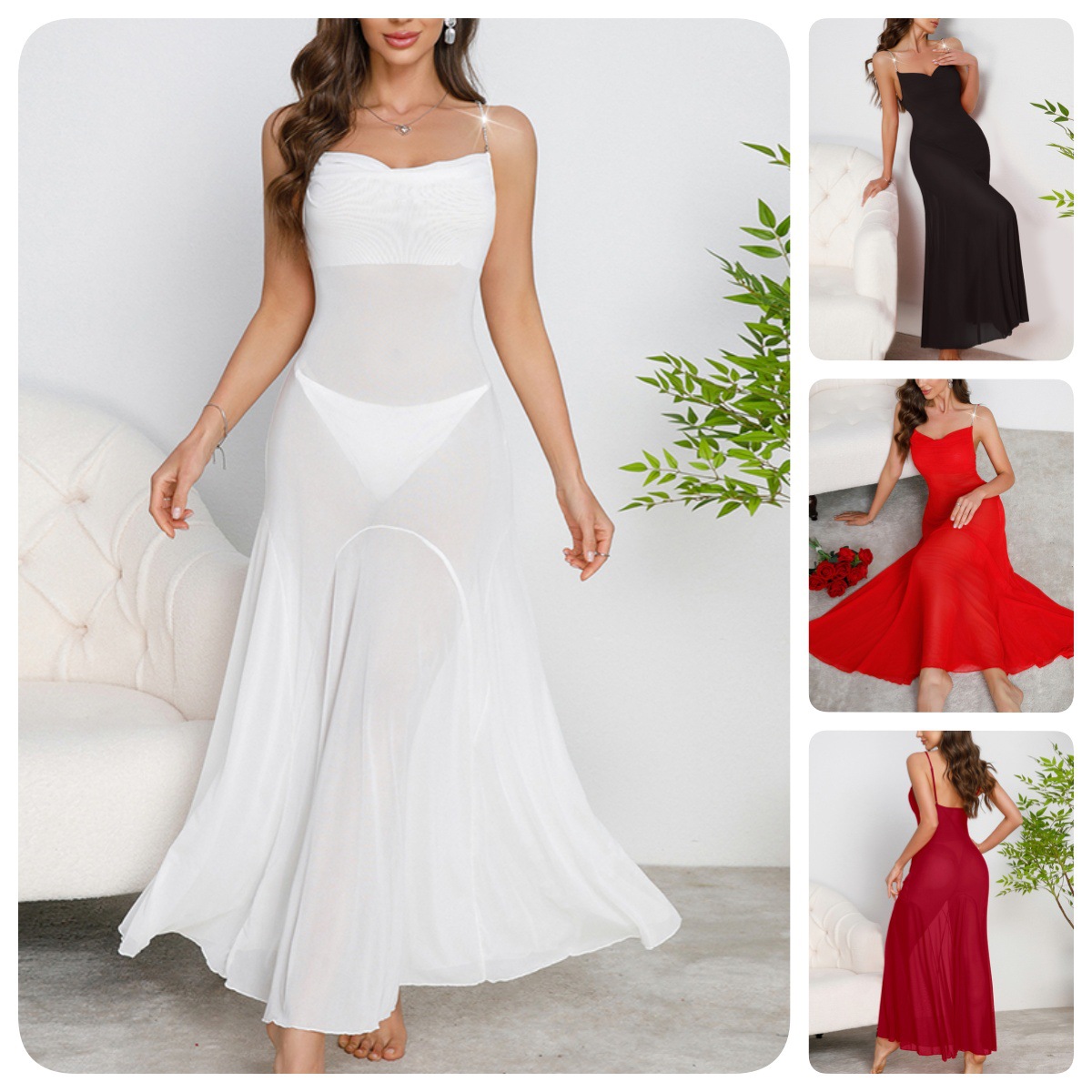 Cross-border best-selling French tulle nightgown, long, sweet and pure, see-through, multi-color sexy home wear supply 879