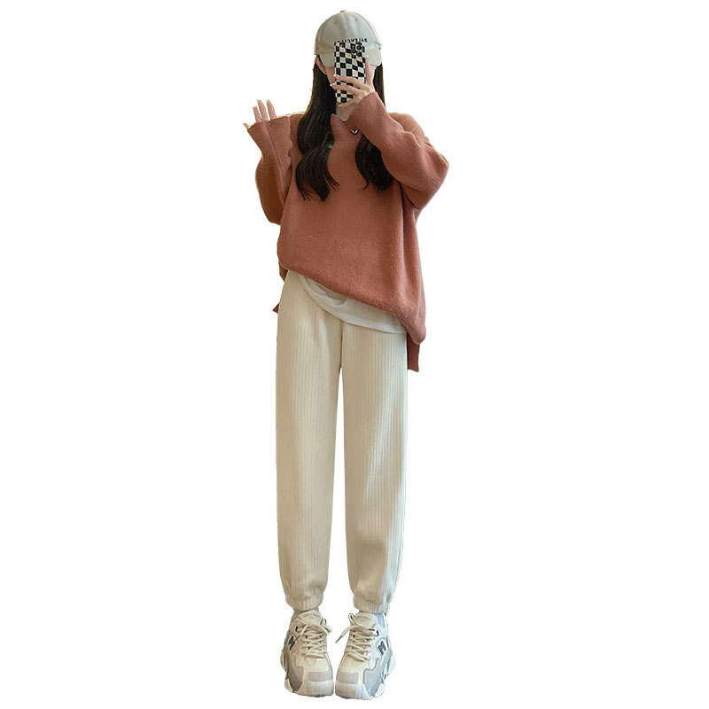 White Chenille sportswear women's pants for autumn and winter 2025 new style, with fleece and thickened ultra-thick corset sweatpants for outerwear Item Picture
