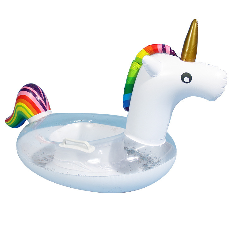 亮片独角兽艇充气儿童玩具座圈带翅膀防侧翻游泳圈婴儿坐圈批发白底实物图