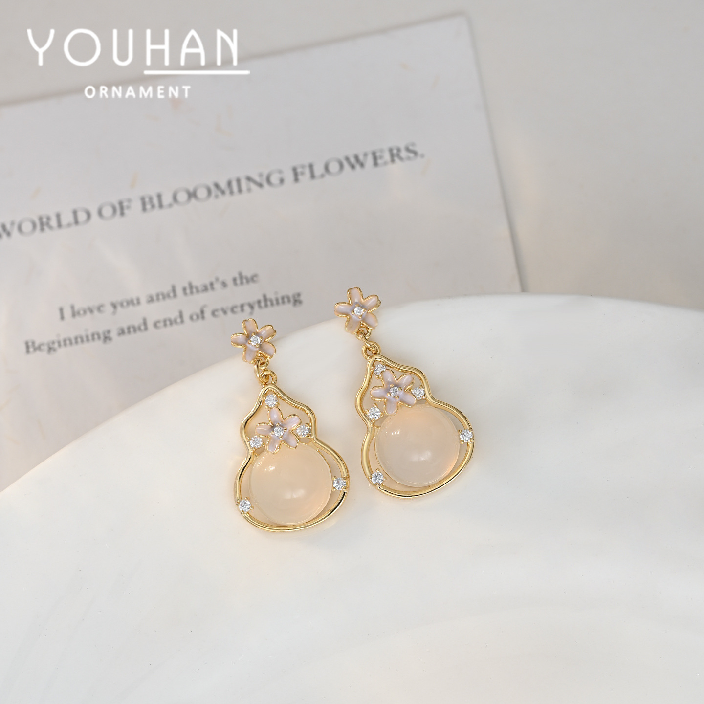 新中式玉髓葫芦耳钉高级感时尚气质精致耳环小众设计S925银针耳饰