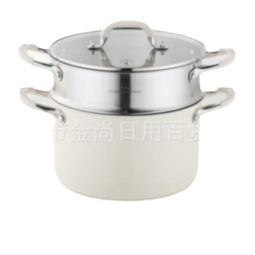家用奶白色汤锅不锈钢汤锅不锈钢加厚煲汤电磁炉燃气双耳蒸煮锅白底实物图