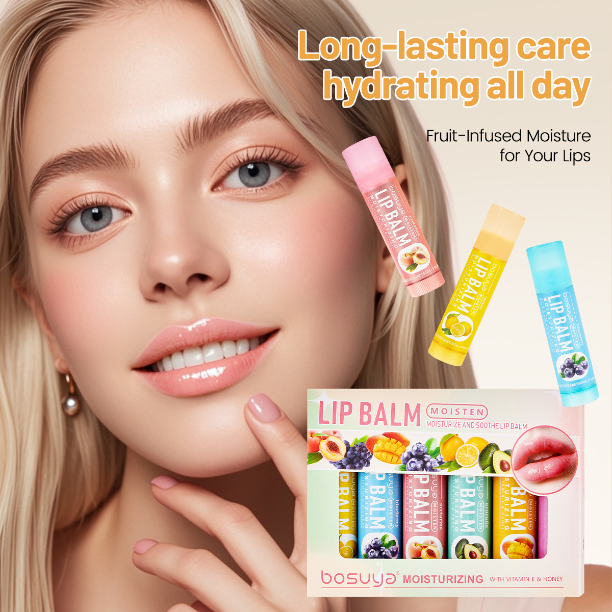 Cross-border exclusive bosuya Lip balm set, 6-tube fruit-flavored lip balm for moisturizing lip care wholesale Specification image