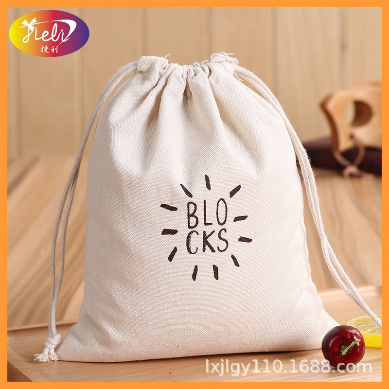 Factory wholesale all-cotton canvas drawstring bags with closed edges, drawstring bags, gift storage, printed logo patterns and text Specification image