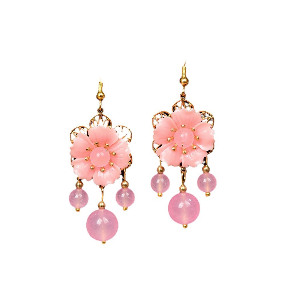 Pink flower zircon earrings, earrings and accessories, wholesale fashionable and versatile women's style, simple and elegant Item Picture