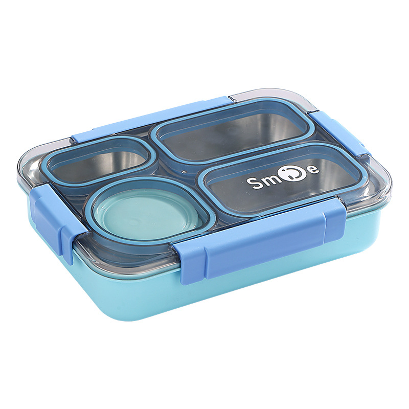Cross-border best-selling independent sealed stainless steel 4-compartment lunch box with bowl, no cross-flavor student white-collar lunch box Item Picture