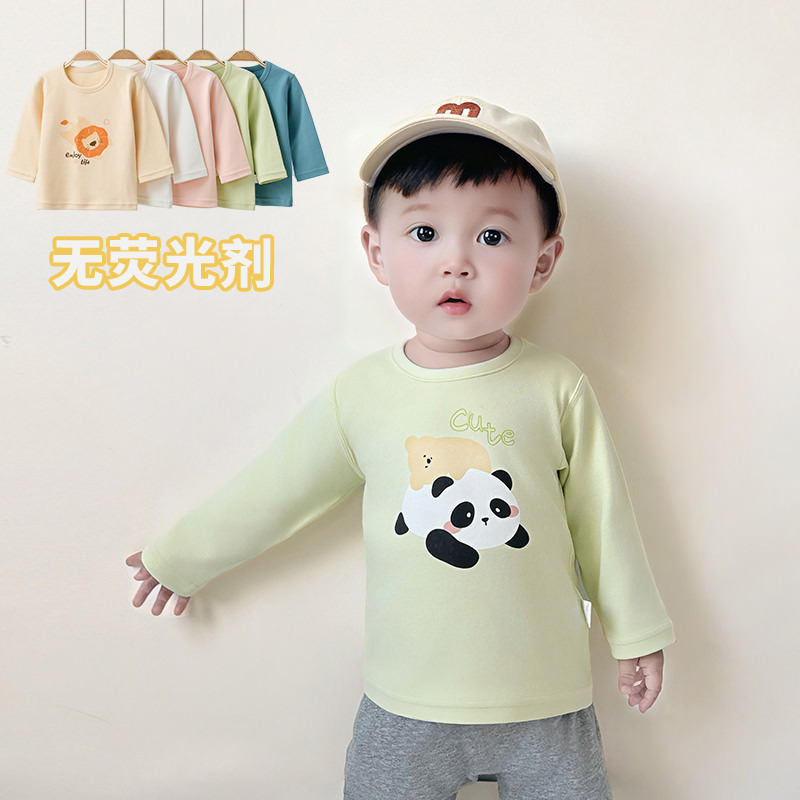 Children's long-sleeved T-shirts, boys' and girls' base shirts, new cartoon tops for spring, autumn and winter, single tops for 6 months to 5 years old details Picture