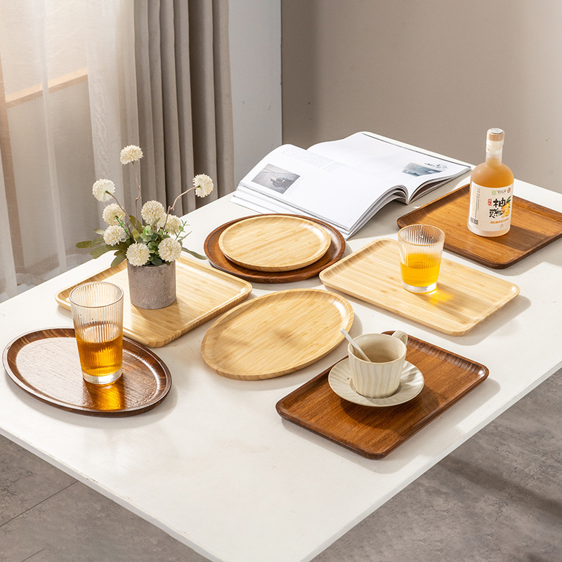 Household bamboo trays, restaurant tea set trays, hotel square tea and snack plates, simple Japanese bamboo fruit and pastry plates Application Scenario