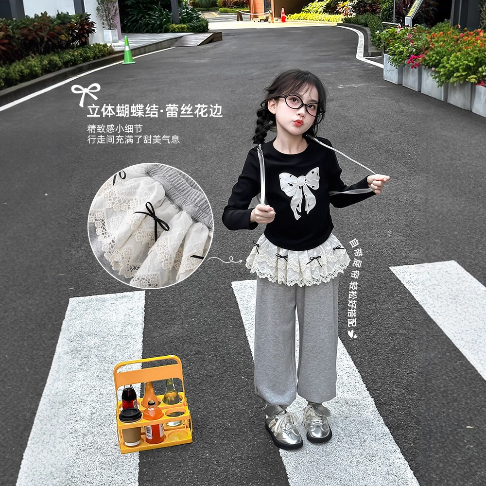 AINI Girls' autumn collection bow base shirt New versatile children's top Stylish girls' autumn and winter long-sleeved T-shirt