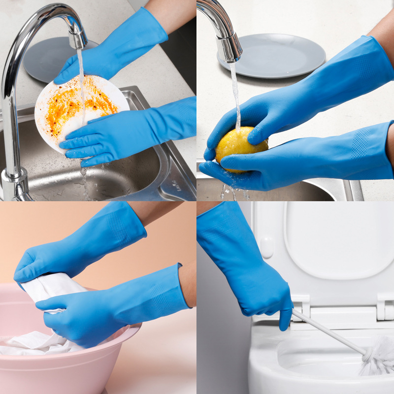 Thickened gloves, durable rubber gloves, dishwashing, household kitchen cleaning, housework, laundry, waterproof and anti-slip gloves Specification image
