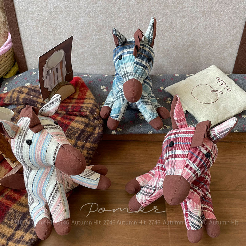 新款韩式布艺独角兽小马娃娃手工儿童安抚玩偶创意居家摆件礼物女秋冬复古格纹条纹布艺小马玩偶 软萌治愈可爱毛绒摆件送礼佳选