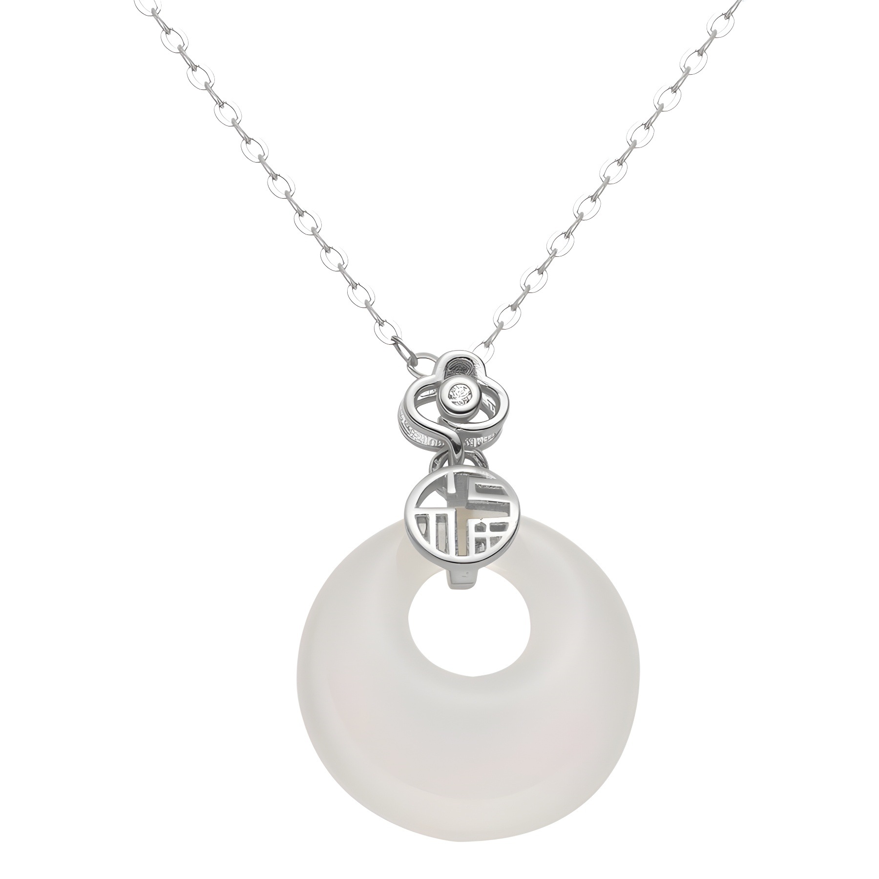 S925 Silver New Chinese-style retro Ruyi Peace Clasp necklace, a high-end women's collarbone chain, natural chalcedony necklace accessory Item Picture