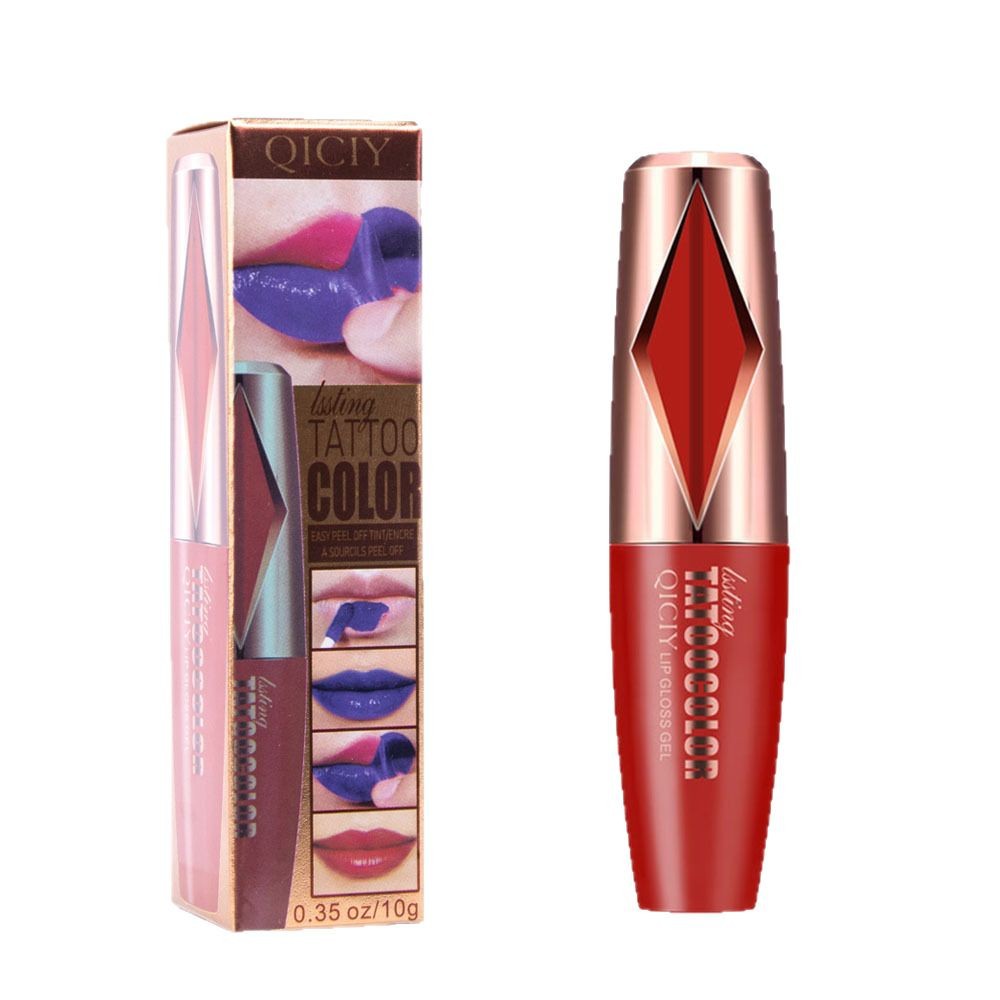 【跨境专供】QICIY5色撕拉唇彩防水不掉色不沾杯撕拉唇釉口红批发白底实物图