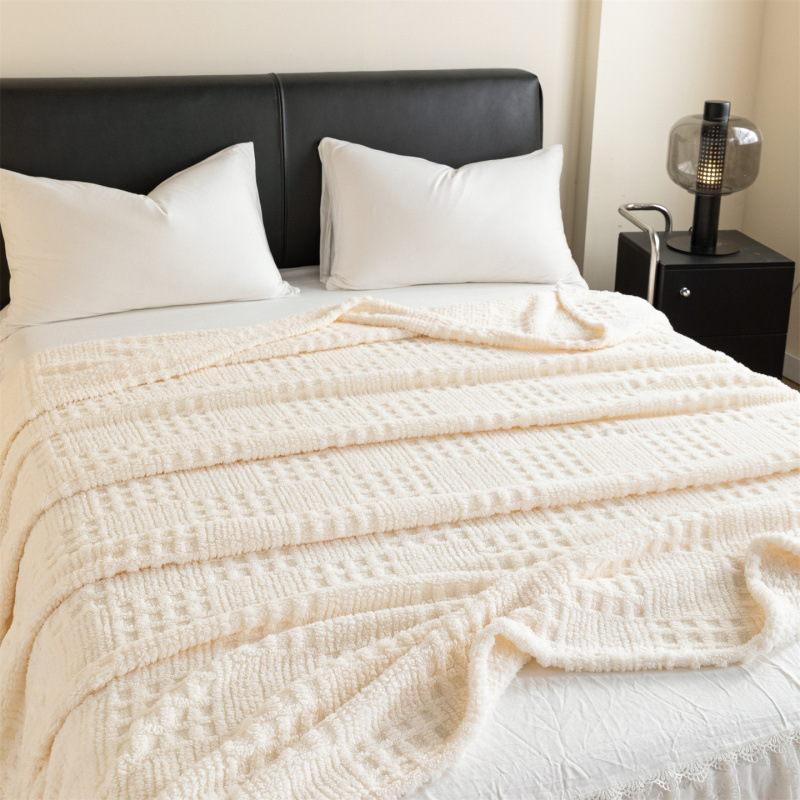 Taff velvet blanket, solid color waffle jacquard blanket, multi-functional soft cotton velvet cover blanket, nap blanket can be used on both sides