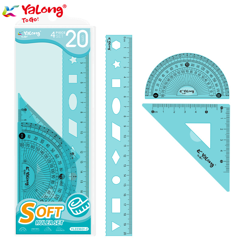 Yalong Cross-border Flexible Ruler Set, 20-ruler protractor, Set square, Student ruler Four-piece set, Learning stationery supplies Item Picture