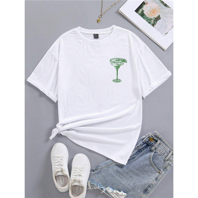 Cross-border bestseller European-style retro alcohol cocktail Fun Cotton Tini TT T-shirt Loose cotton Lady Application Scenario