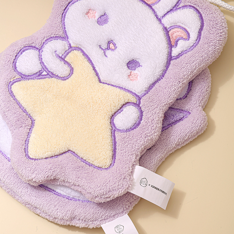 可挂式珊瑚绒萌兔造型擦手巾加厚卡通刺绣擦手布厨房吸水速干毛巾产品图