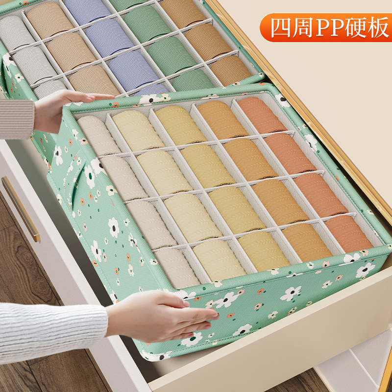 Green Little Flower Underwear Storage Box, underwear storage drawer, compartments box, Multi-functional socks classification box, wardrobe Specification image