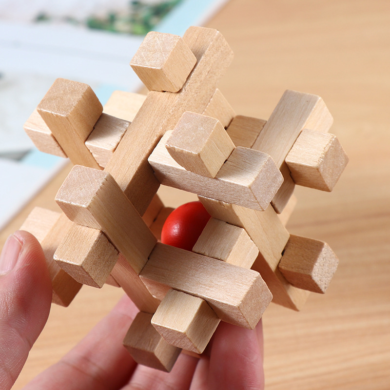 Adults, the elderly, children, leisure wooden toys that hurt the brain, unlock intelligence, assemble Kongming locks, Lu Ban locks, and take balls from cages Item Picture