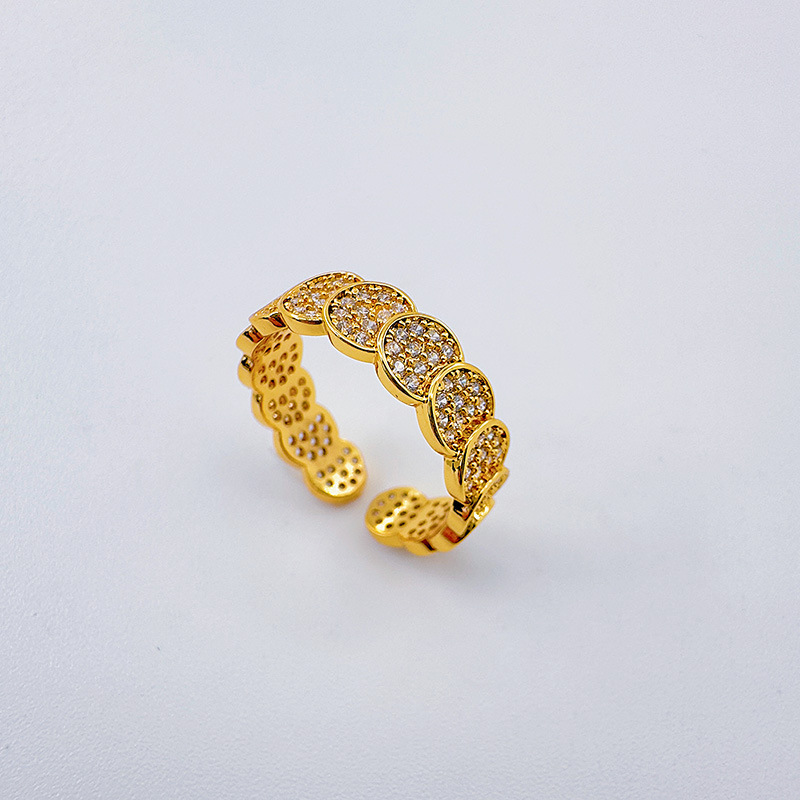 Premedita nuevo japonés coreano simple temperamento anillo abierto personalidad creativo luz lujo lleno de diamantes círculo anillo abierto mujer details Picture