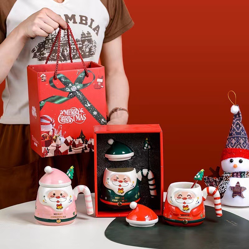Festival cartoon Santa Claus ceramic cups, ins creative water cups, cute mugs, foreign New Year gift cups